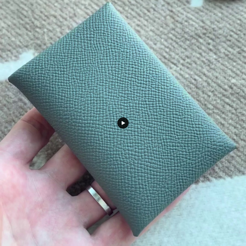 Calvi Style Card Holder in Vert Amande and Craie Epsom Calfskin